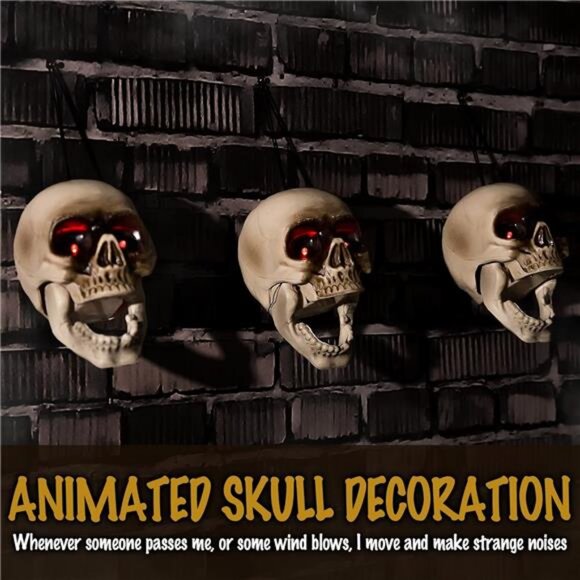 Halloween floating hanging skull heads - Animated Skeleton Decorations - Picture 4 of 7